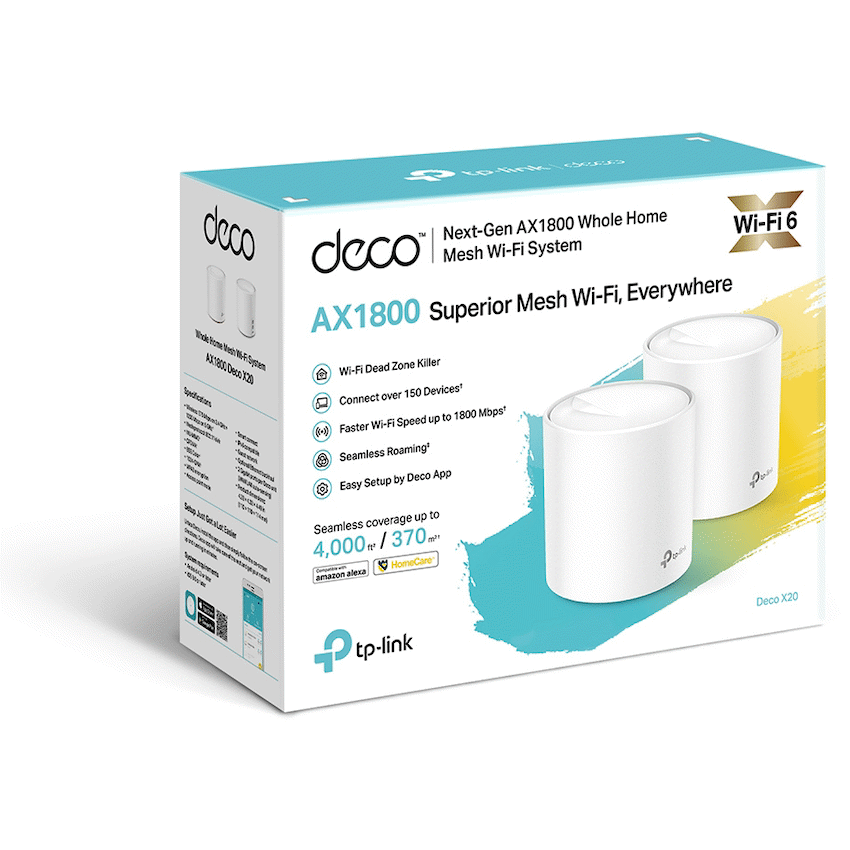 TP-Link Deco X20 (2-Pack) AX1800 Whole-Home Mesh Wi-Fi 6 System (Tri-Band)