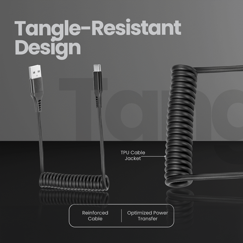 Volkano Helix Series Coiled 1m Charging Cable USB-A To USB-C 60W - Black