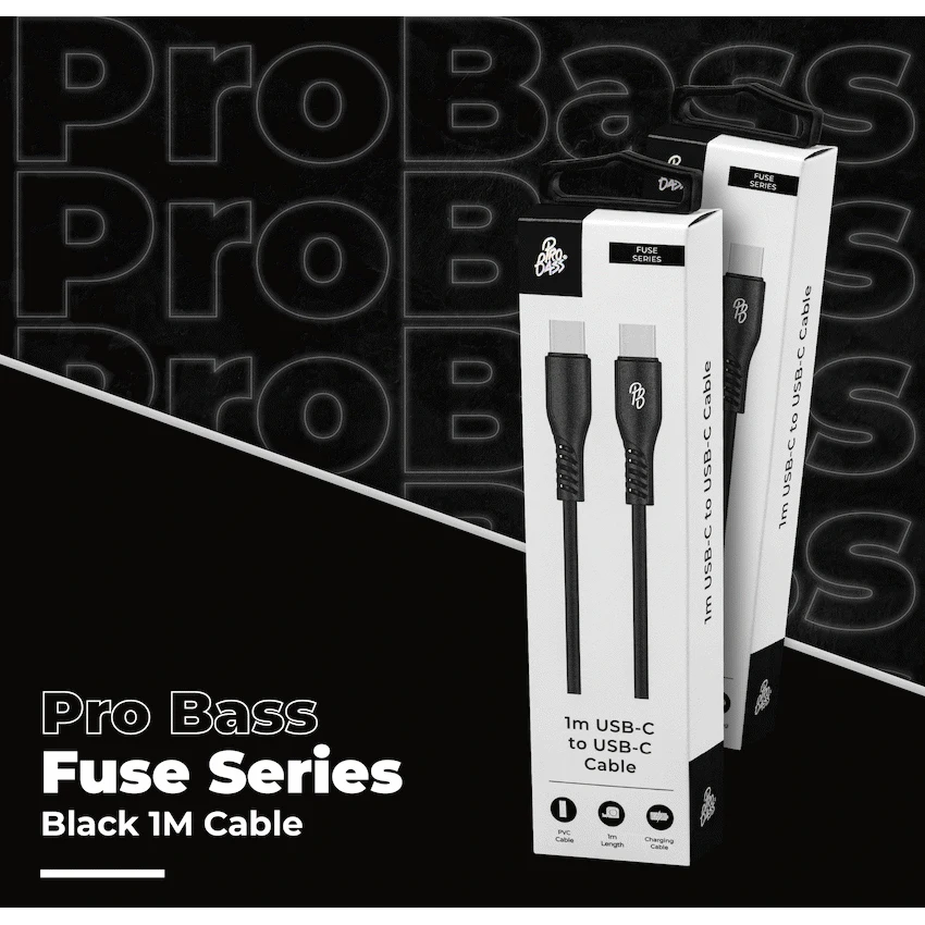 Pro Bass Fuse Series 1m Type-C to Type-C Cable - Black