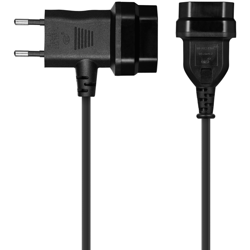 Switched Easy Cable Extender 2-Pin Euro to T-Shape AC 2-Pin Euro Socket 2m - Black