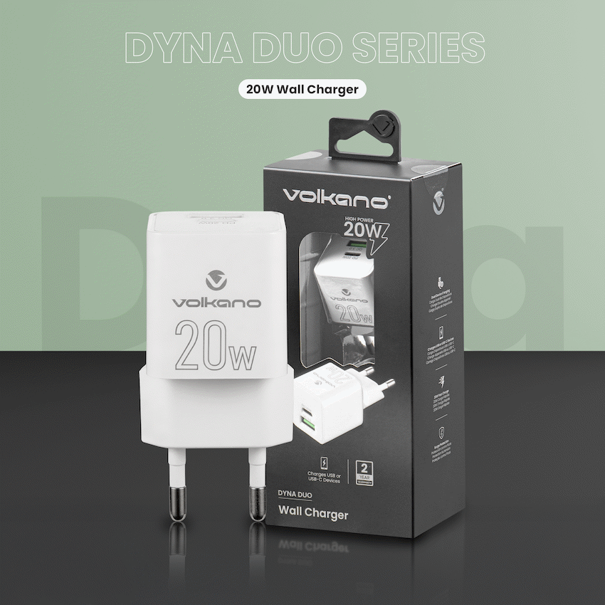 Volkano Dyna Duo 20w PD + QC 3.0 Wall Charger