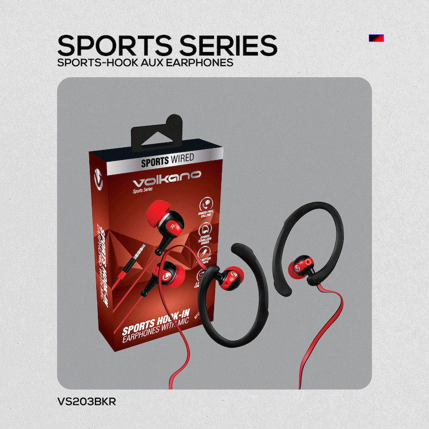 Volkano Sports Earphones Black/Red