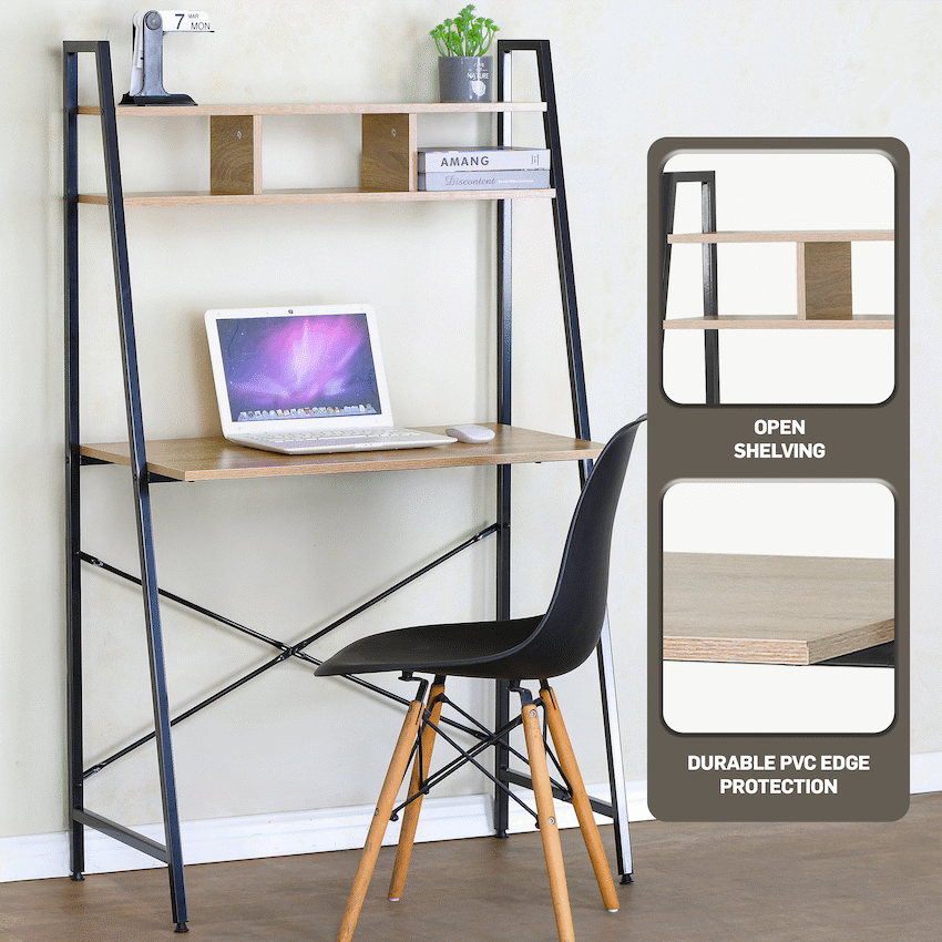 Everfurn Vesa Office Desk - Oak & Black