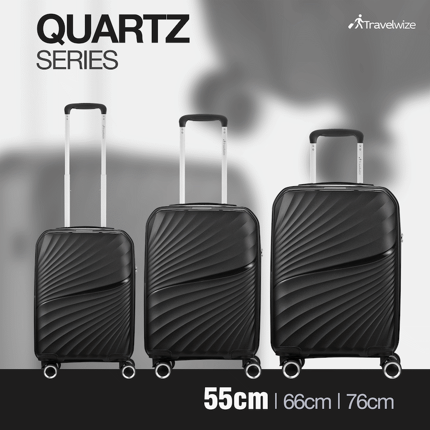 Travelwize Quartz PP 55cm 4-Wheel Spinner Luggage - Black