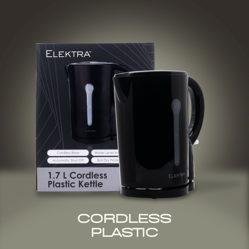 Elektra 1.7l Plastic Cordless Kettle - Black