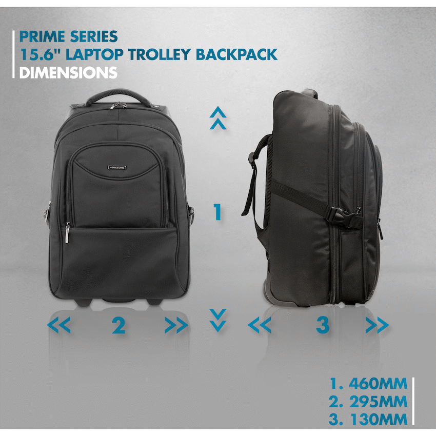 Kingsons Prime 15.6" Laptop Trolley Backpack - Black
