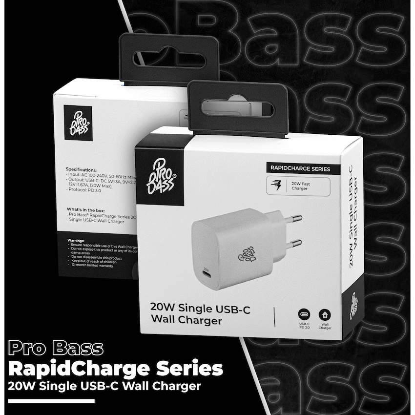 Pro Bass RapidCharge Series 20w Single Type-C Wall Charger - White