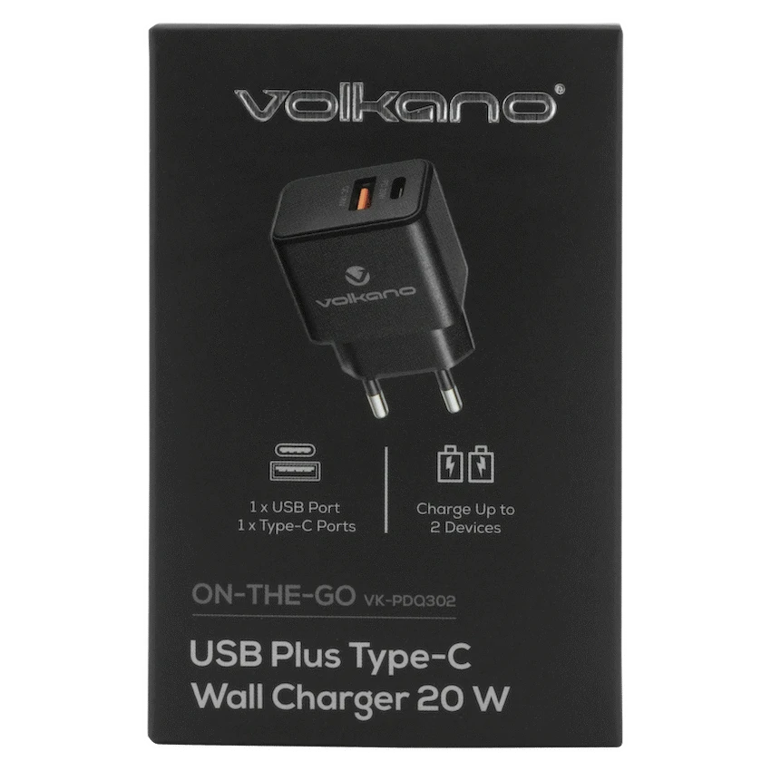 Volkano On-the-Go USB + Type-C 20w PD Wall Charger