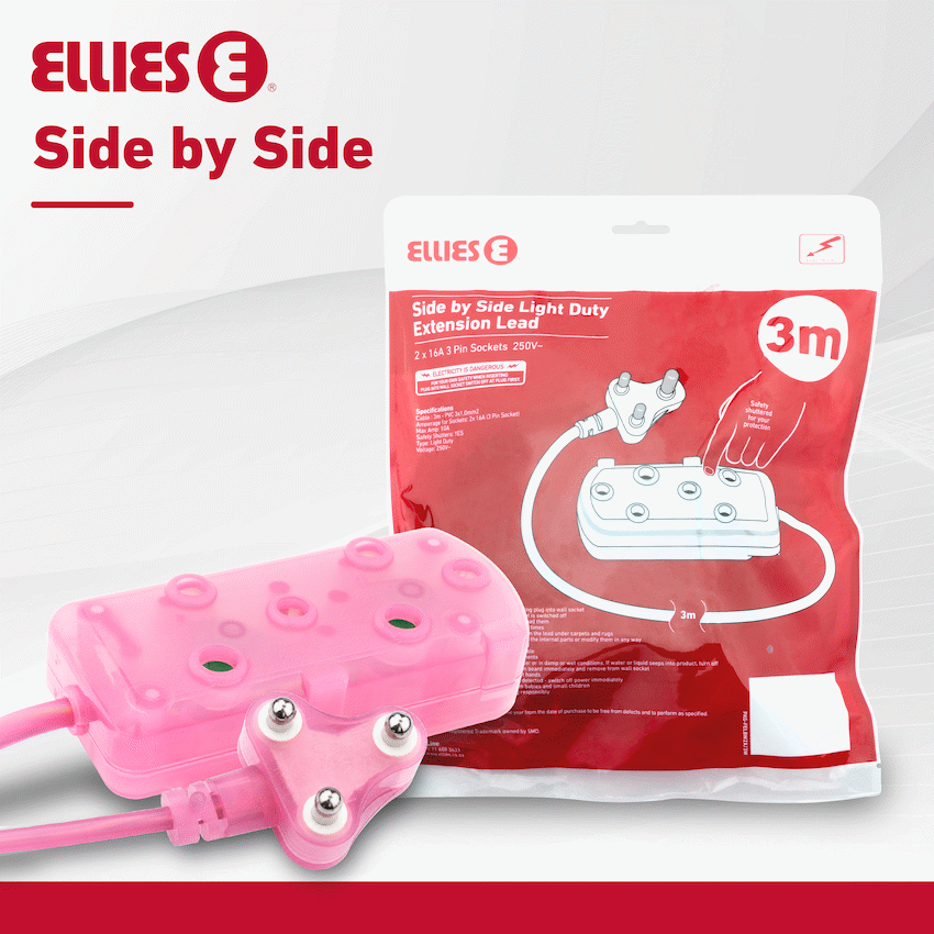 Ellies Side by Side Light Duty Extension Lead-3M - PK