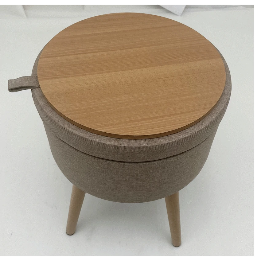 Sophie Round Storage Stool with Wooden Legs - Brown