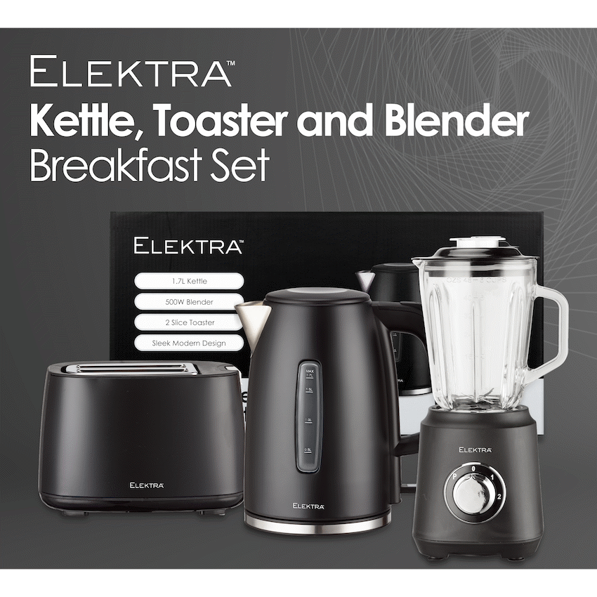 Elektra Kettle, Toaster and Blender Breakfast Set - Black
