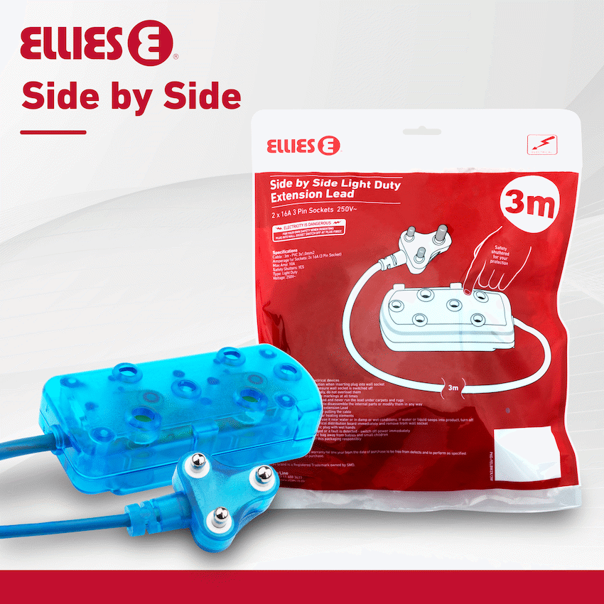 Ellies Side by Side Light Duty Extension Lead-3M - BL
