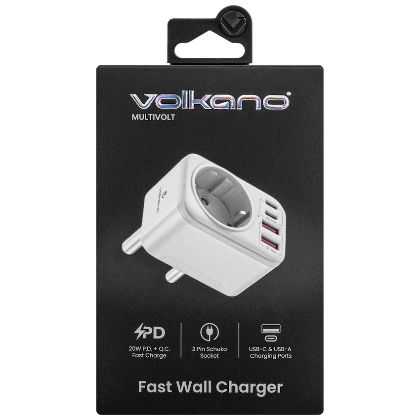 Volkano MultiVolt Series 2x USB-A + 2x USB-C adaptor SA Plug to multi travel socket 20Watt