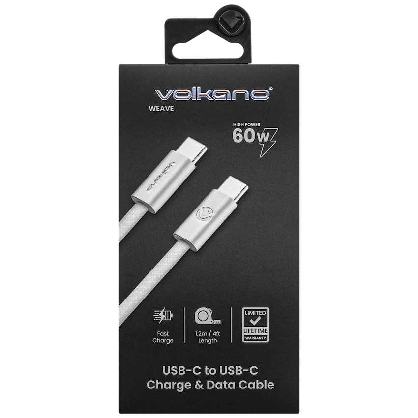 Volkano Weave Series 60w USB C to USB C 1.2m-White