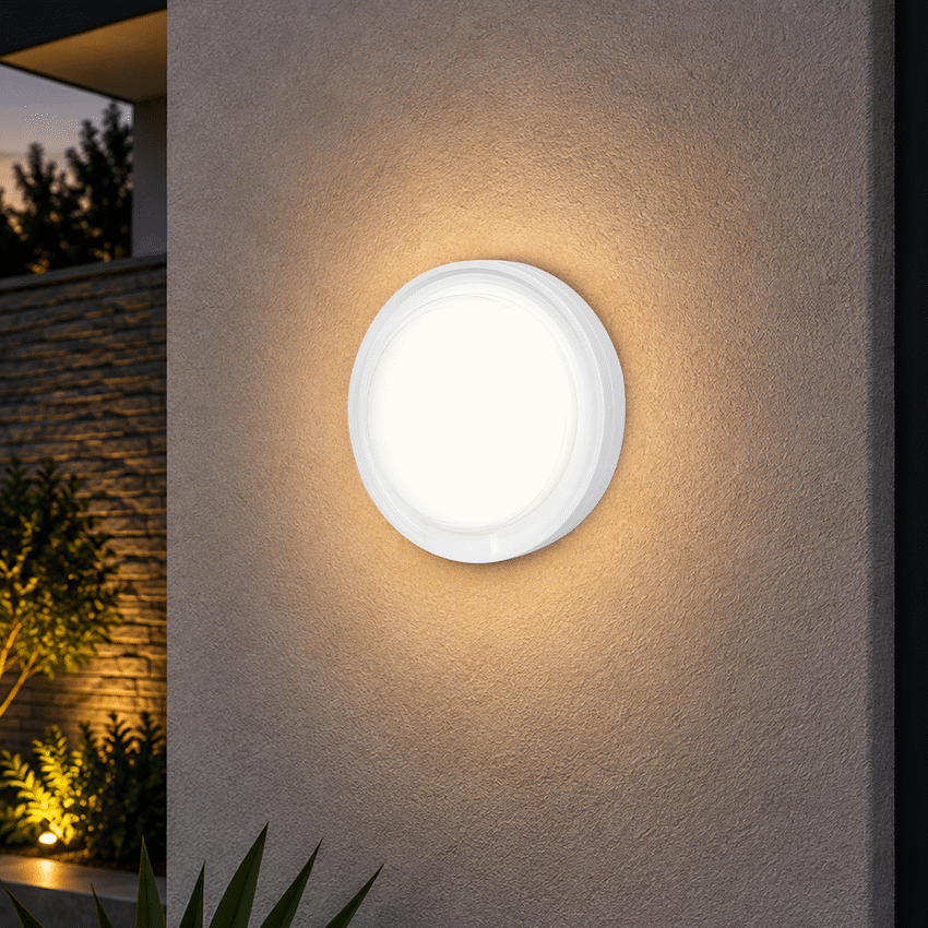 Ellies Cresent Series AC 24W Round LED Bulkhead - PC - WT
