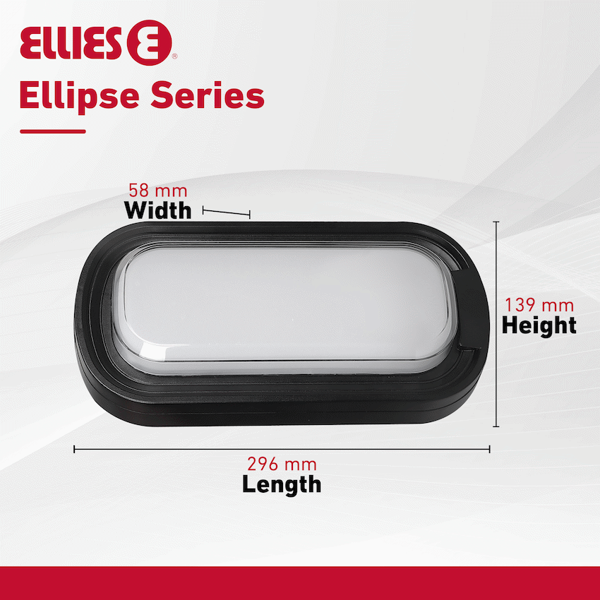 Ellies Ellipse Series AC 24W Capsule LED Bulkhead - PC - BK