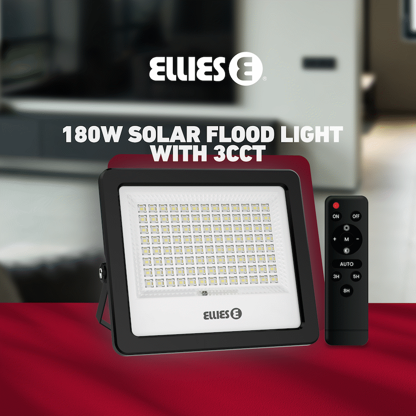 Ellies Nebula Series 180W Solar Flood Light with 3CCT -BK