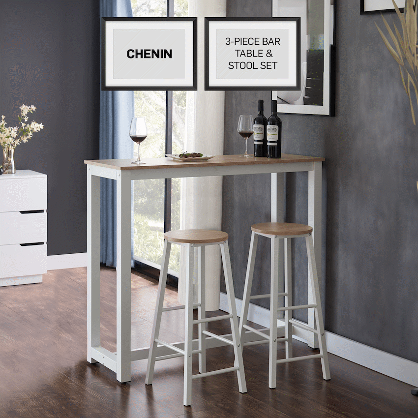 Everfurn Chenin 3-Piece Bar Table & Stool Set with Powder-Coated Frame