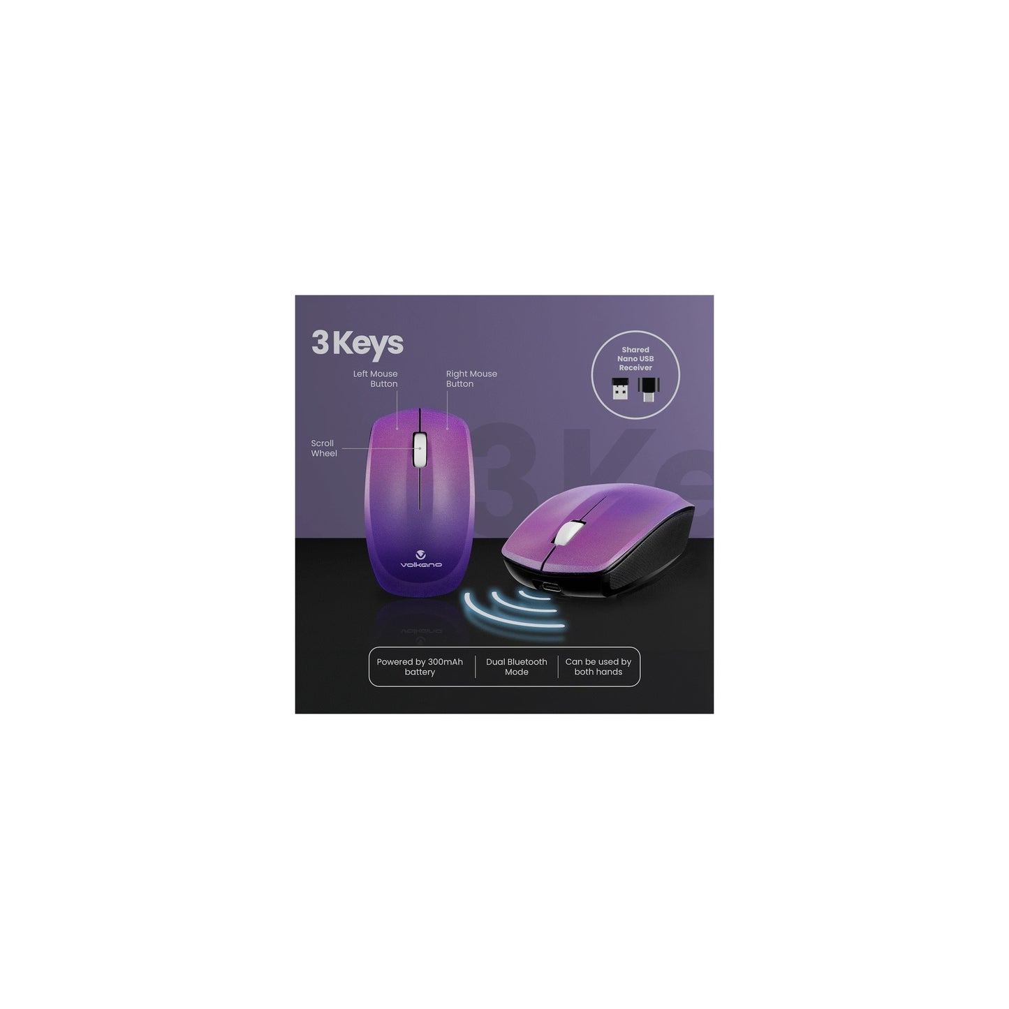Volkano Prism Series Bluetooth Wireless Keyboard And Mouse Purple - Everyday Elektronics South Africa
