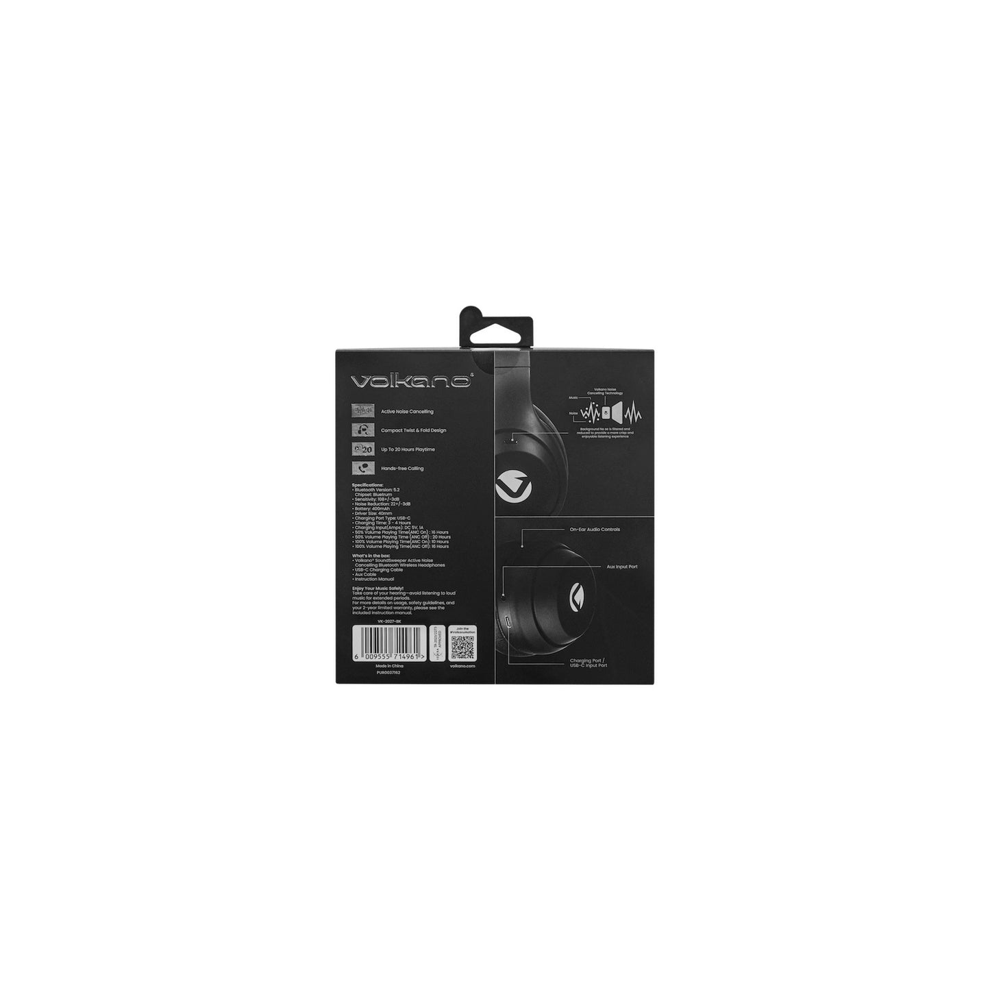 Volkano Soundsweeper Series Active Noise Cancelling Bluetooth Headphones Black - Everyday Elektronics South Africa
