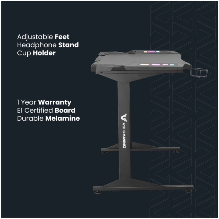 Fortress Gaming Desk with RGB Lights, Cup Holder