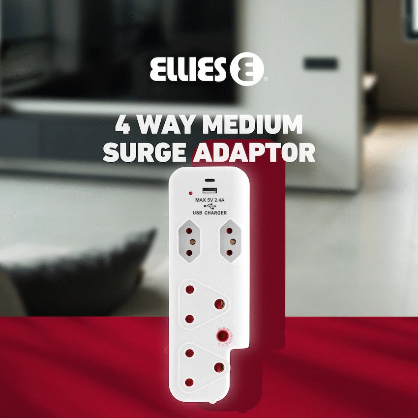 Ellies  4 Way Surge adaptor with type C + USB - WT