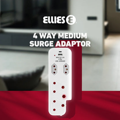 Ellies  4 Way Surge adaptor with type C + USB - WT