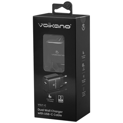 Volkano Volt-C Series Dual USB and USB-C Wall Charger with USB to USB-C Cable Included
