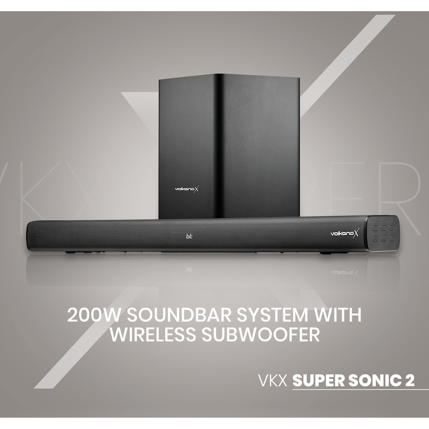 VolkanoX Supersonic 2 Series 2.1 200w Soundbar System with Wireless Subwoofer - Black