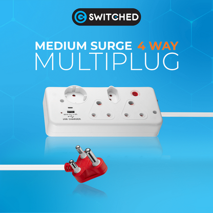Switched 4-Way with 1x Type-C + 1x USB 2.4a Socket Medium Surge-Protected 0.5m