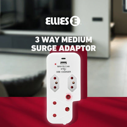Ellies 3 Way Surge Adaptor with Type C + USB - WT