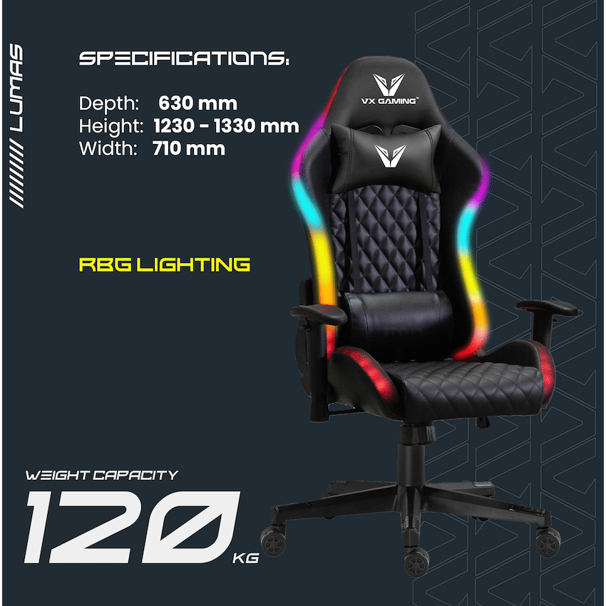 VX Gaming Lumas High-Back Gaming Chair with RGB Lights