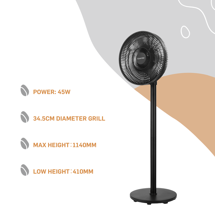 Elektra 30cm Stand Fan - Black