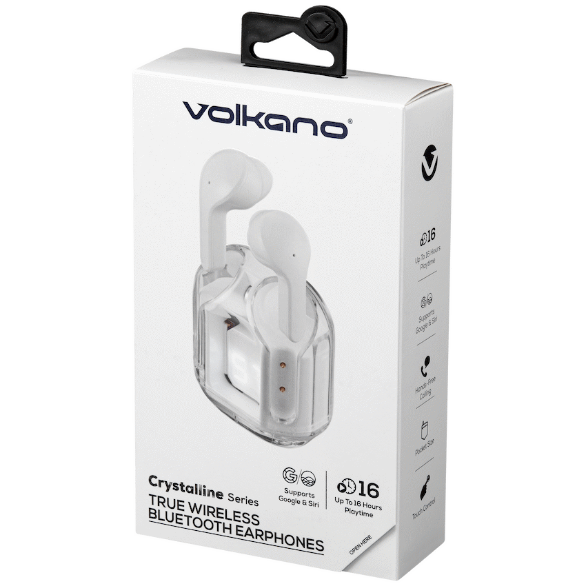 Volkano Crystalline Series TWS Earphone - White - Hardbox