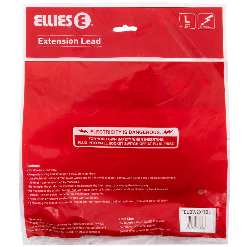 Ellies Back-to-Back Light-Duty Extension Lead - 3m