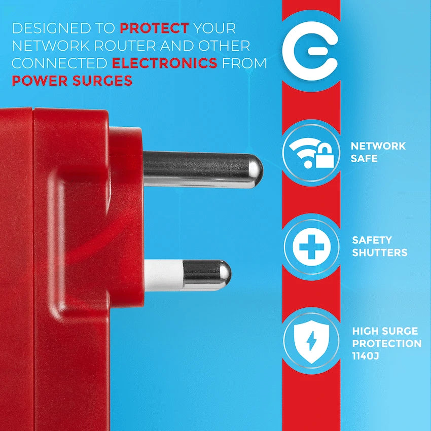 Switched High Surge 2-Way Network Router Safe Adaptor
