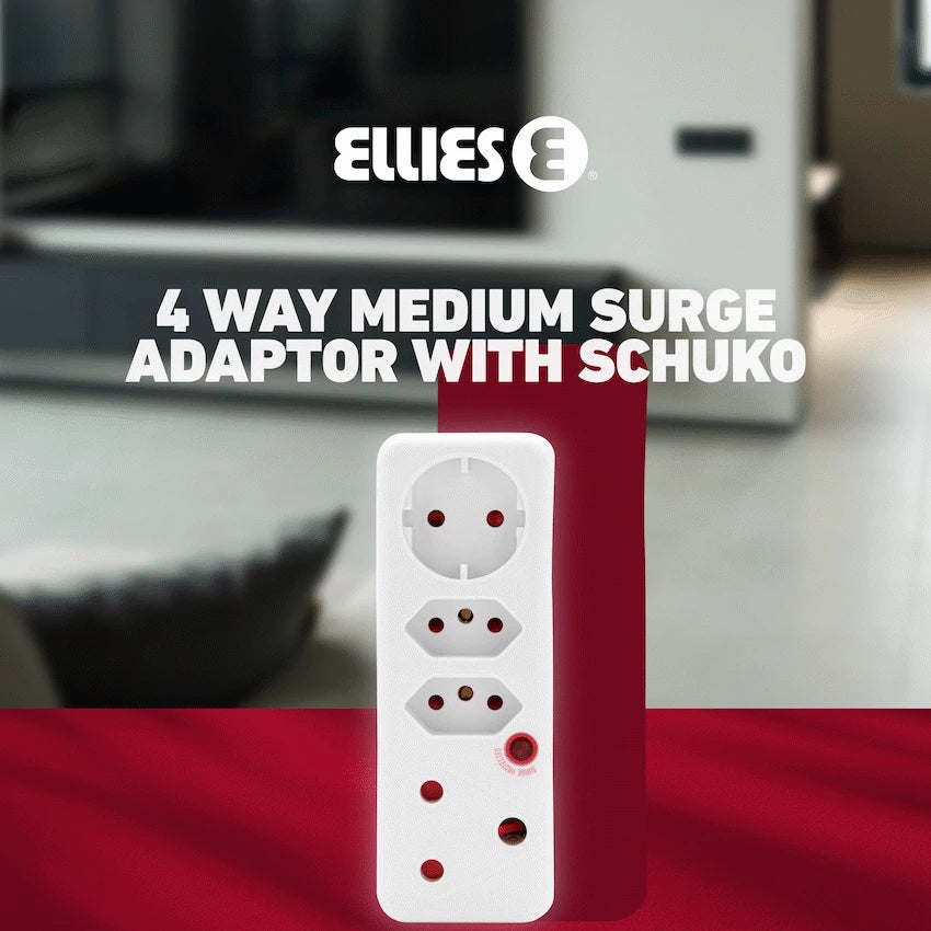 Ellies 4-Way Surge Adaptor with Schuko - WT