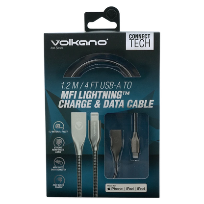Volkano Iron Series Round Metallic Spring MFI Lightning Cable 1.2m - Silver