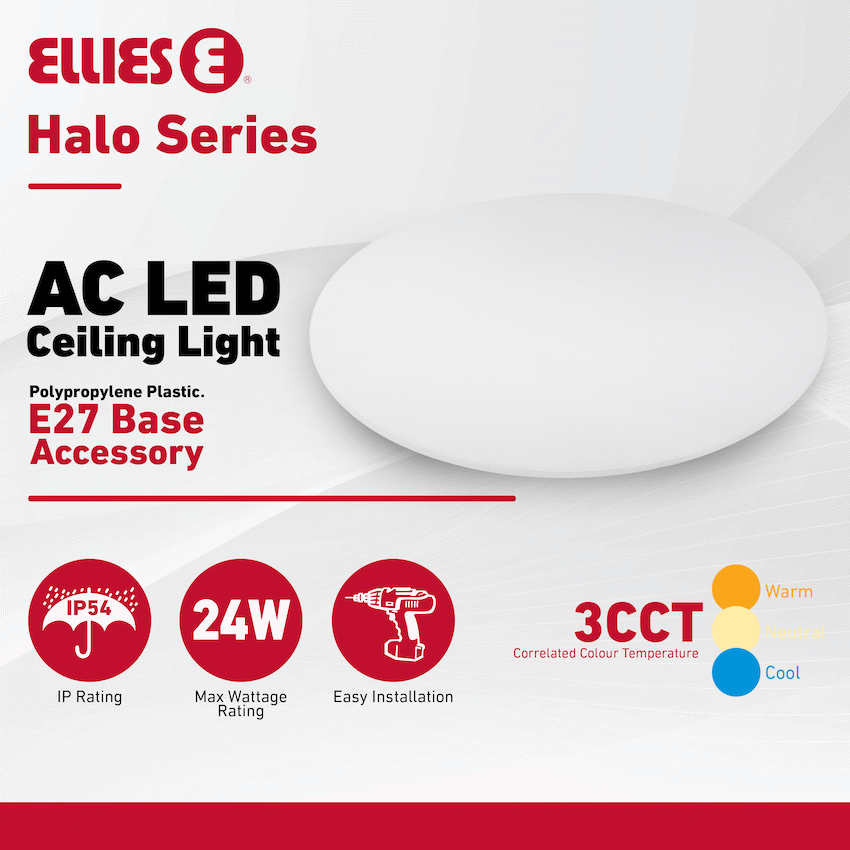 Ellies Halo Series - AC LED ceiling Light 24W - E27 Base Accessory -WT