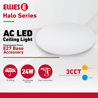 Ellies Halo Series - AC LED ceiling Light 24W - E27 Base Accessory -WT