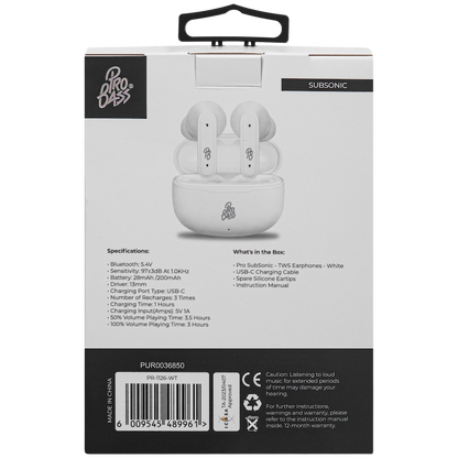 Pro Bass SubSonic TWS Earphone - White