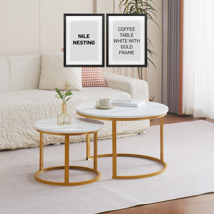 Everfurn Nile Nesting Coffee Table - White & Gold (2 Pc)