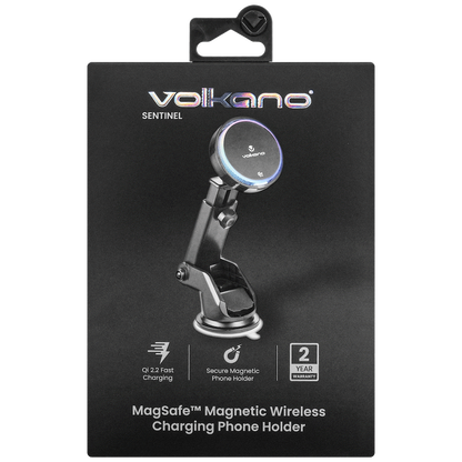 Volkano Sentinel Series Qi2.2 Magnetic Wireless Charging Car Dash Mount Phone Holder - Black