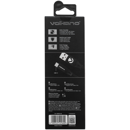 Volkano Slim Series Flat PVC Type-C Cable 1.2m - Black