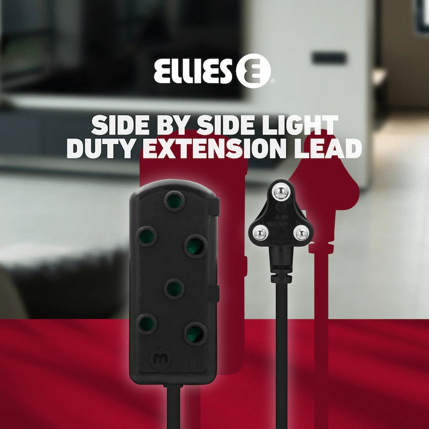 Ellies Side-by-Side Light-Duty Extension Lead - 3m - Black