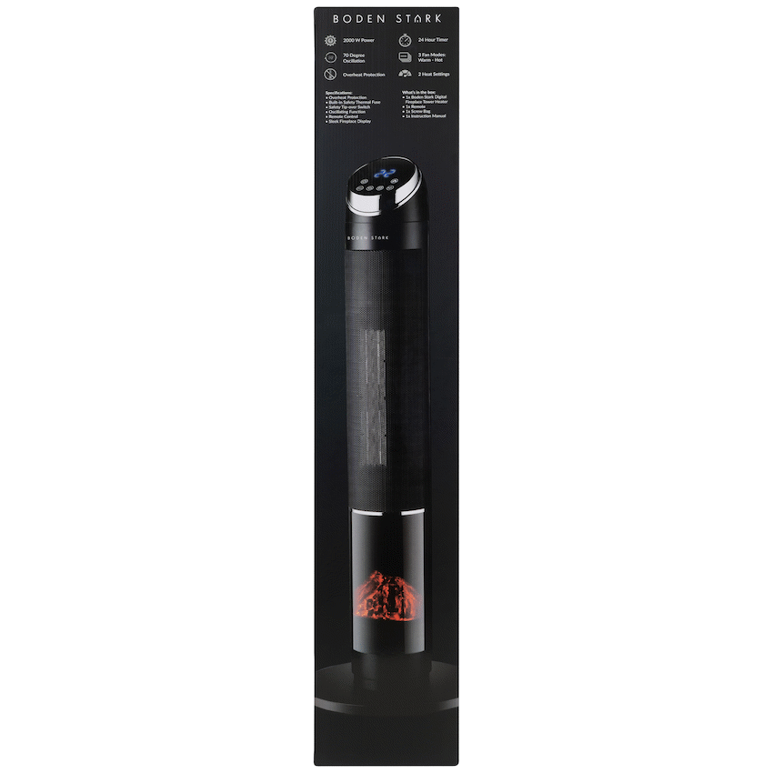 Boden Stark Digital Fireplace Tower Heater