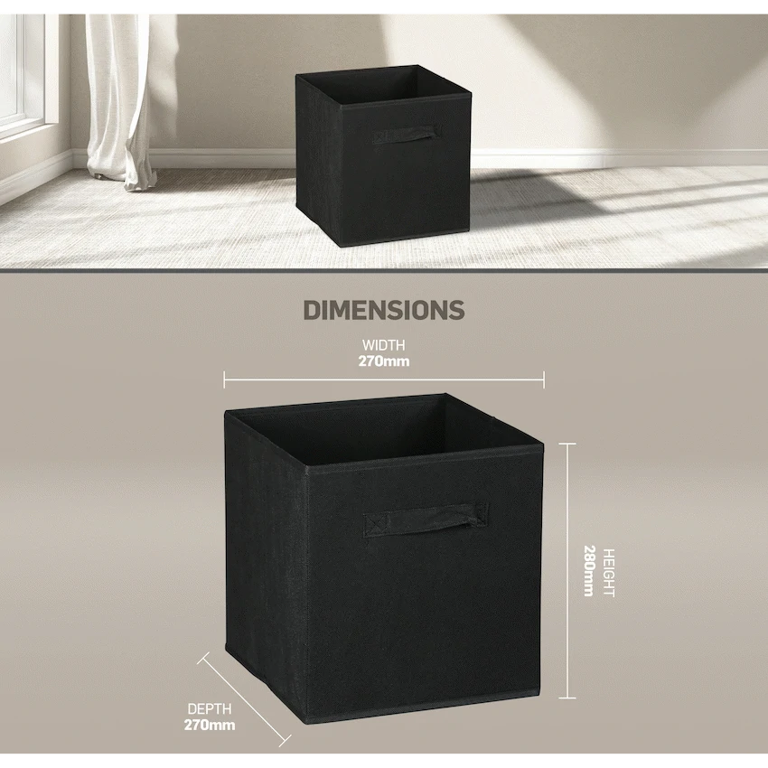 Everfurn Storeman Black, Collapsible Fabric Organiser Storage Basket - 10 Pack