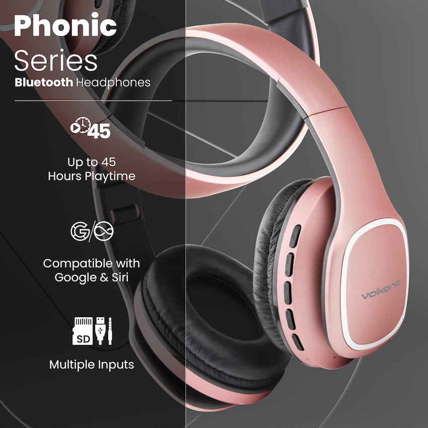 Volkano Phonic Series Bluetooth Full-Size Headphones - Rose Gold