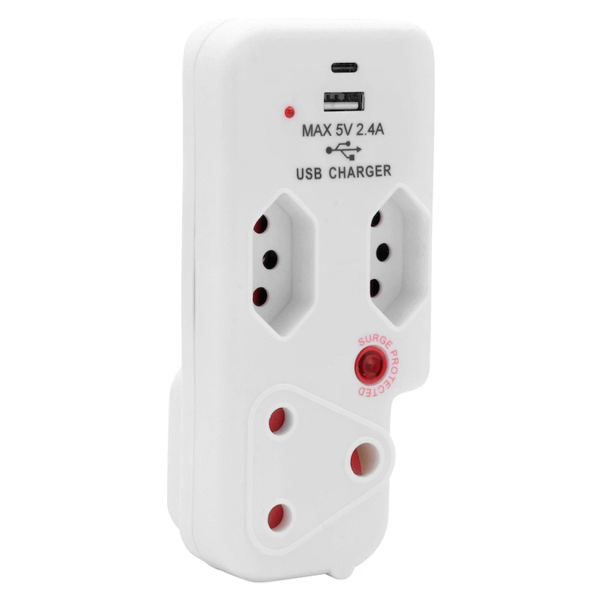 Ellies 3 Way Surge Adaptor with Type C + USB - WT