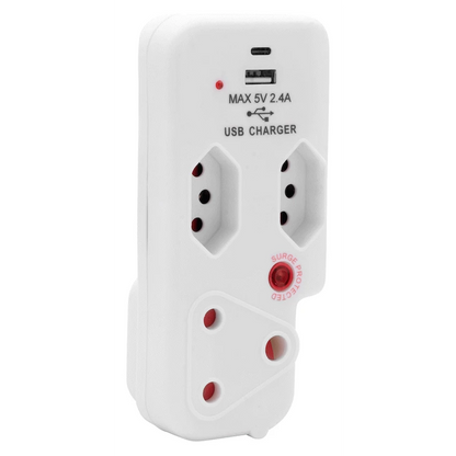 Ellies 3 Way Surge Adaptor with Type C + USB - WT